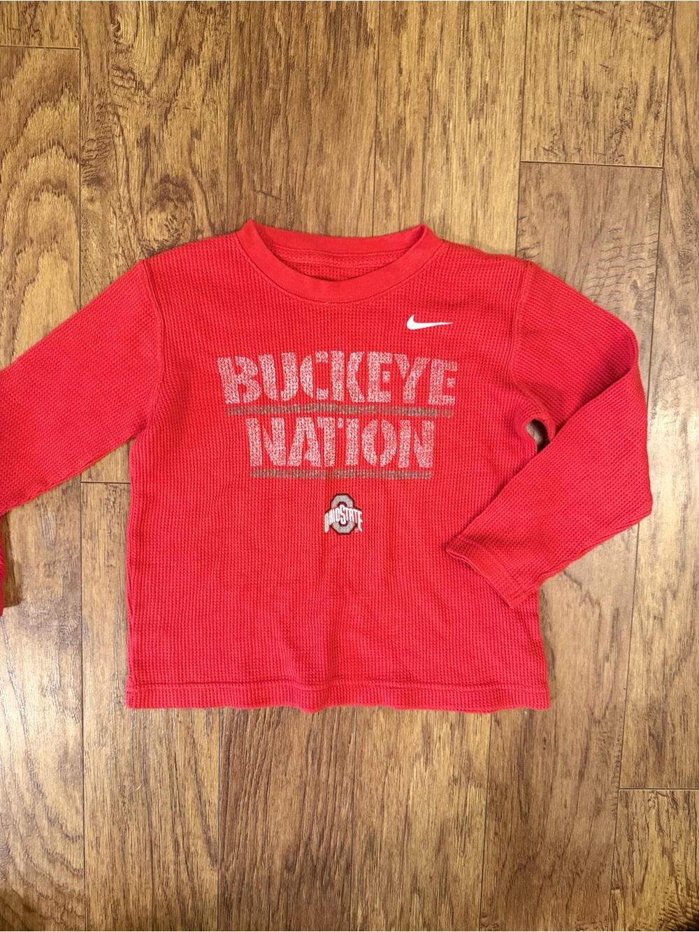 Nike Red Kids Long-Sleeve Buckeye Nation Waffle Knit Tee